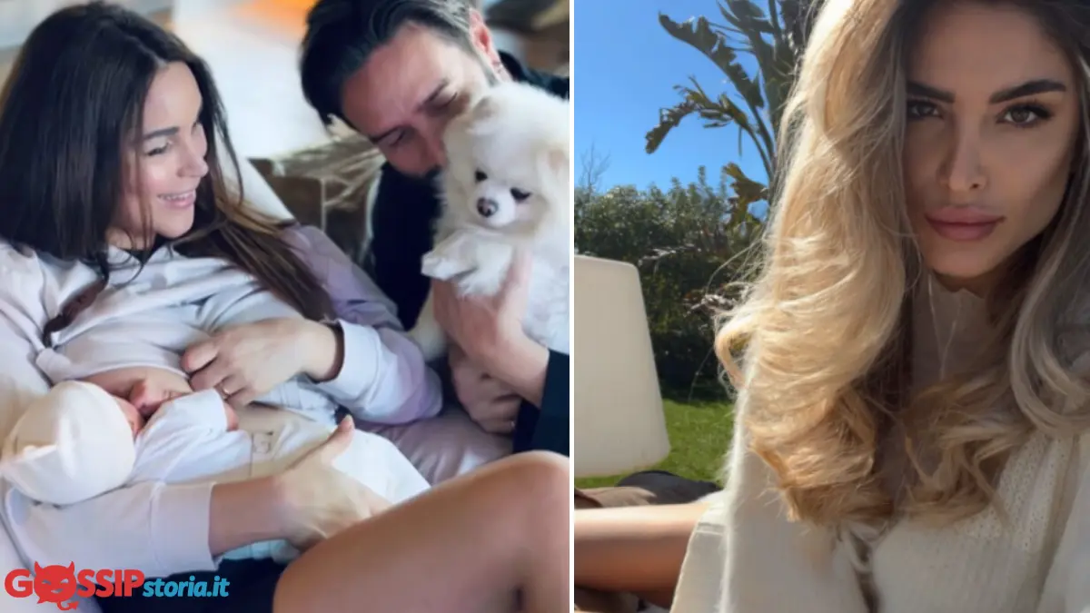 Delia Duran allatta Gabriel sul divano nella factory di Milano con Alex Belli